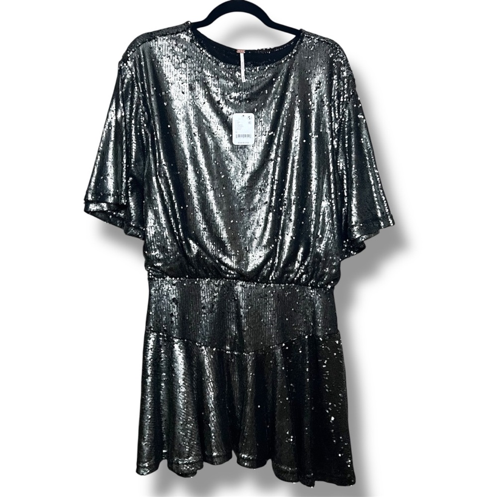 FREE PEOPLE Manuka Sequin Mini Dress in Gunmetal NWT Size: Med - Picture 1 of 4